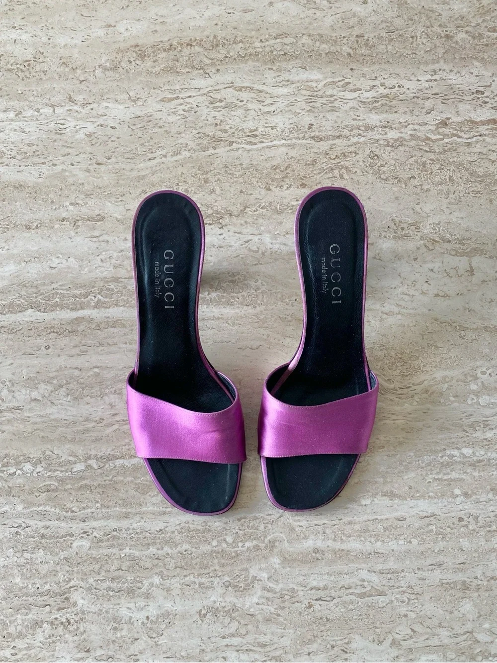 Vintage Gucci Tom Ford-era Satin Mule Sandal Heels - Picture 2 of 13